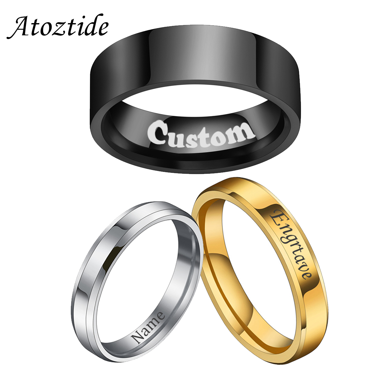 Wrap Ring Gold - Atoztide 4/6/8mm personalizado gravar nome data