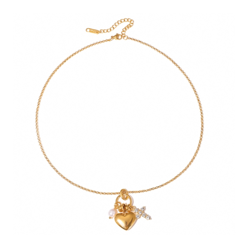 Women Accessories Meaning - Corrente ajustável coração crucifixo pérolas pingente